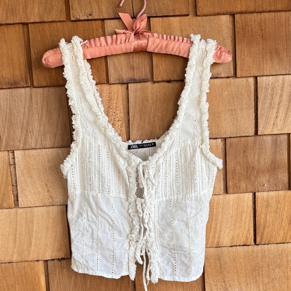 Zara Tops - Zara Cream Lace-Trim Eyelet Camisole